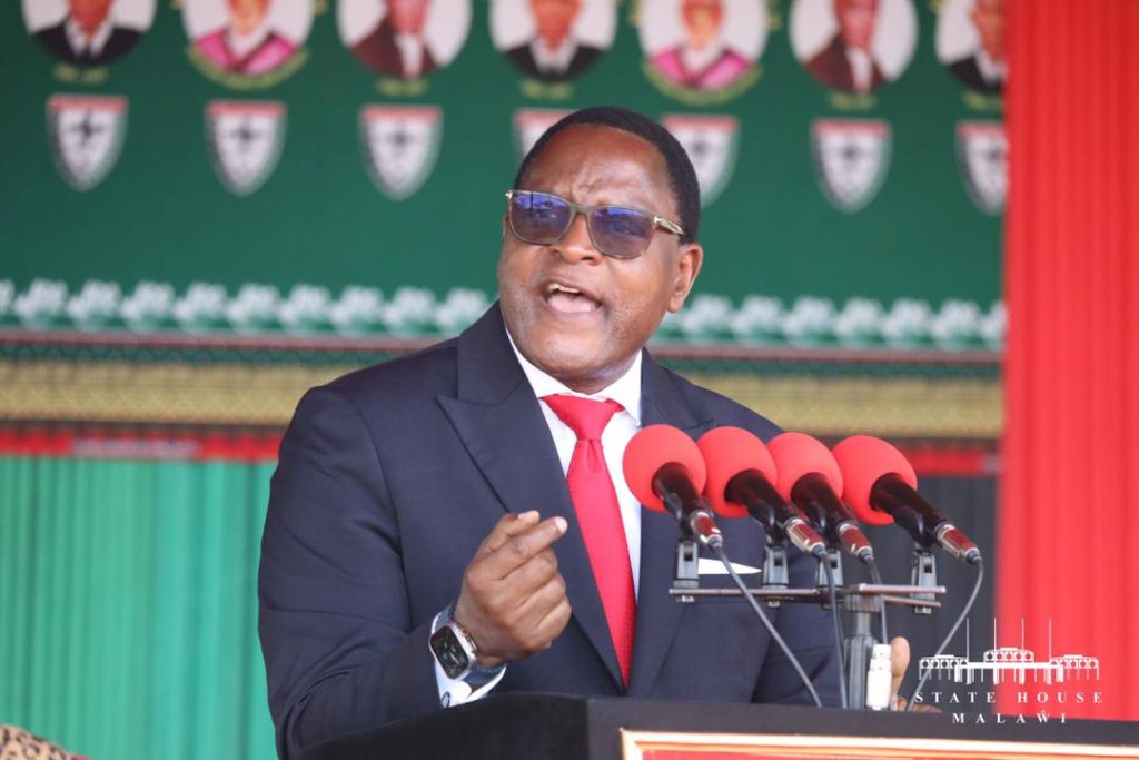 President Chakwera emphasizing a point in his speech during the commemoration of the centenary celebration of the African Methodist Episcopal Church